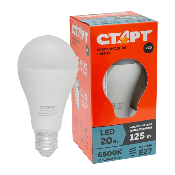 Лампа светодиодная Старт GLS E27 20W 6500К 220V груша Eco матовая (1/10/100)