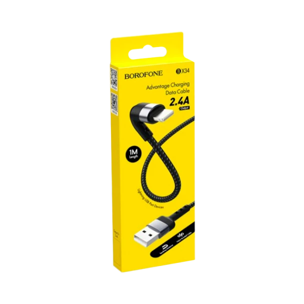 Кабель Borofone BX34 USB (m)-Lightning (m) 1.0м 2.4A нейлон черный (1/360)