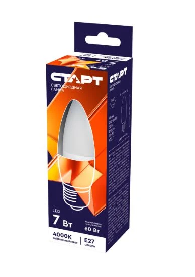 Лампа светодиодная Старт E27 7W 4000К 220V свеча Black матовая (1/10/100)