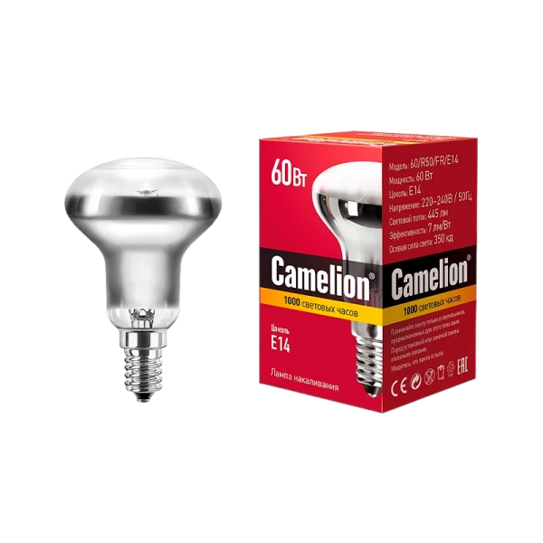Лампа накаливания зеркальная Camelion R50 E14 60W 220-240V рефлектор матовая (1/100)
