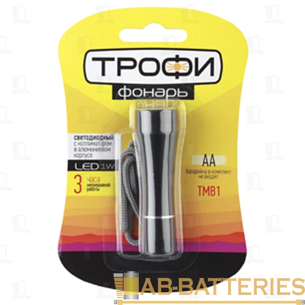 Фонарь универсальный Трофи TMB1 1W 1LED от батареек черный (1/24/144)