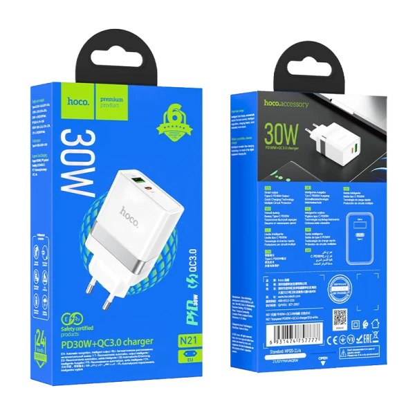 Сетевое З/У MORE CHOICE NC76Sa 2USB/Type-C 3.0A 65W QC3.0 белый (1/17/170)