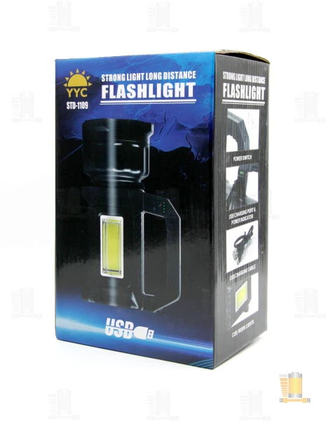 Фонарь туристический Без бренда 1109 COB от аккумулятора 3 режима черный