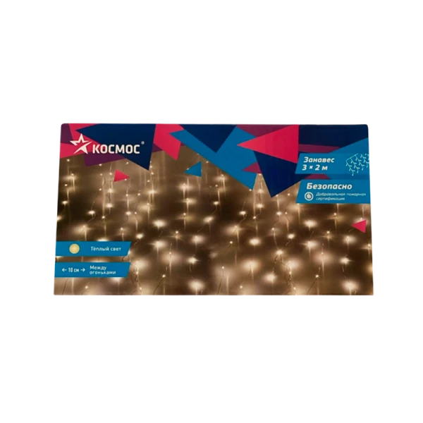 Гирлянда Космос "Дождь" 240LED 3х2м 8 режимов прозрачный провод белый теплый (1/36)