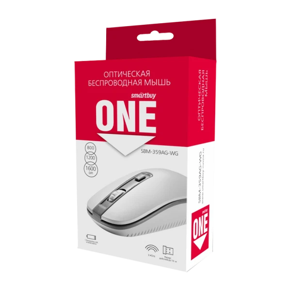 Мышь беспроводная Smartbuy 359AG ONE классическая USB белый серый (1/100)