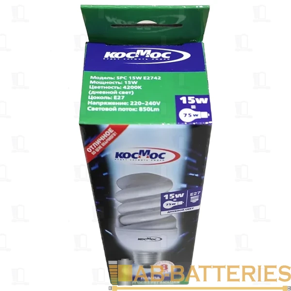 Лампа энергосберегающая Космос SPC E27 15W 4200К 220V спираль