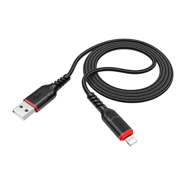 Кабель HOCO X59 USB (m)-Lightning (m) 1.0м 2.4A нейлон черный (1/30/300)