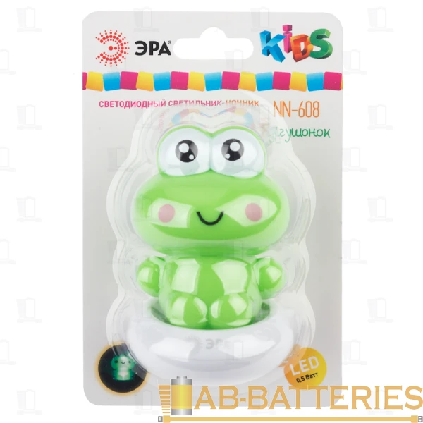 Ночник ЭРА NN-608 3LED 0.5W 220V в розетку с фотосенсором зеленый (1/12)