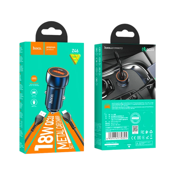 Автомобильное З/У HOCO Z46 Type-C 18W QC3.0 синий (1/13/130)
