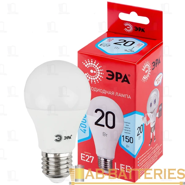 Лампа светодиодная ЭРА A65 E27 20W 4000К 220-240V груша RED LINE (1/10/100)