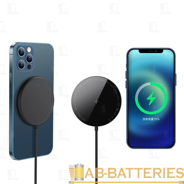 Беспроводное З/У Borofone BQ12 1.5A 15W держатель MagSafe с кабелем Type-C черный (1/16/96)