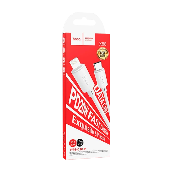 Кабель HOCO X88 Lightning (m)-Type-C (m) 1.0м 20W ПВХ белый (1/420)
