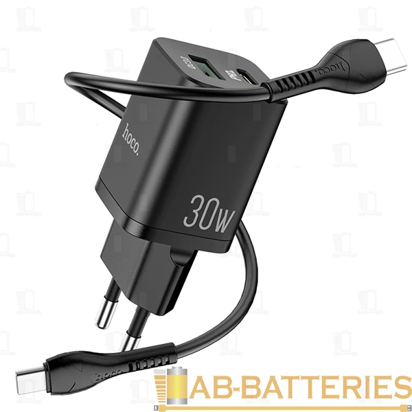 Сетевое З/У HOCO N13 1USB/Type-C 30W QC3.0 с кабелем Type-C-Type-C черный (1/12/120)