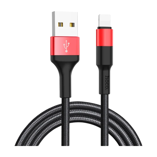 Кабель HOCO X26 USB (m)-Lightning (m) 1.0м 2.0A нейлон черный красный (1/30/300)