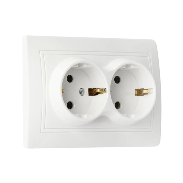 Розетка Smartbuy 2-местная с заземлением 16А белая, керамика "Венера"