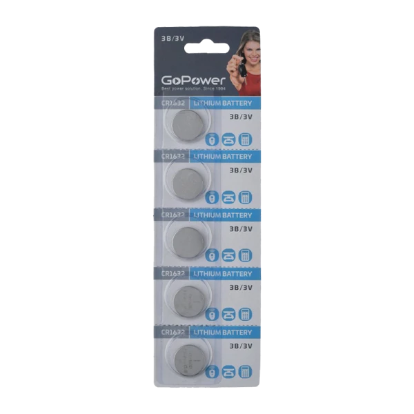 Батарейка GoPower CR1632 BL5 Lithium 3V (5/100/2000)