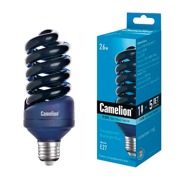 Лампа энергосберегающая ультрафиолетовая Camelion T4 E27 26W 220-240V спираль (1/5/25/100)