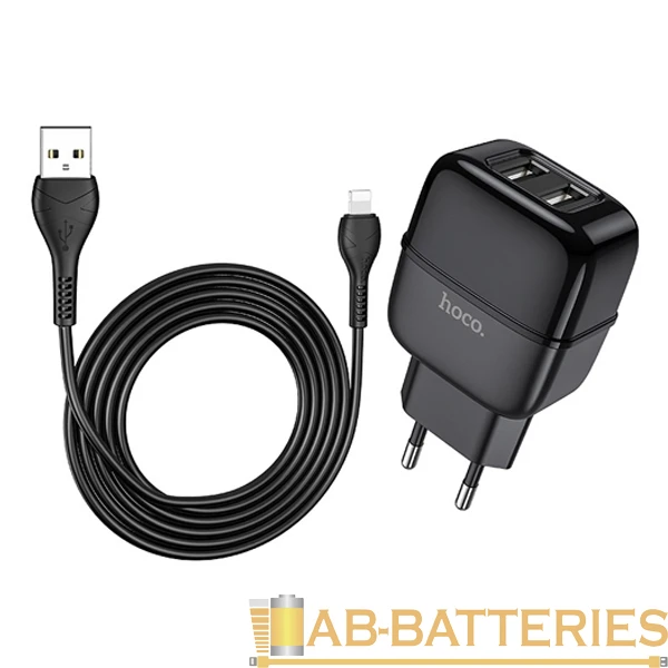 Сетевое З/У HOCO C77A 2USB 2.4A с кабелем Lightning черный (1/12/120)