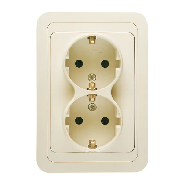 Розетка Makel Mimoza 2гн. 16A С/З кремовый 25082 (1/12)