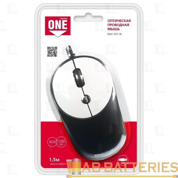 Мышь проводная Smartbuy 382 ONE классическая USB черный белый (1/40)