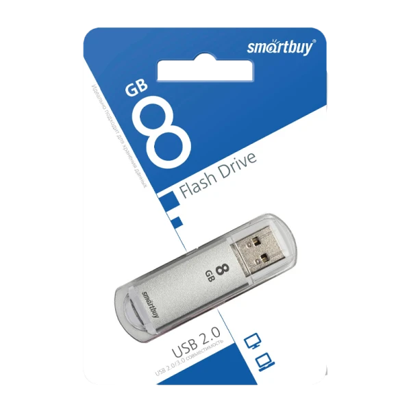 Флеш-накопитель Smartbuy V-Cut 8GB USB2.0 пластик серебряный