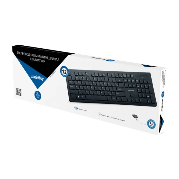 Клавиатура беспроводная Smartbuy 206 SLIM классическая USB мультимед. черный (1/20)
