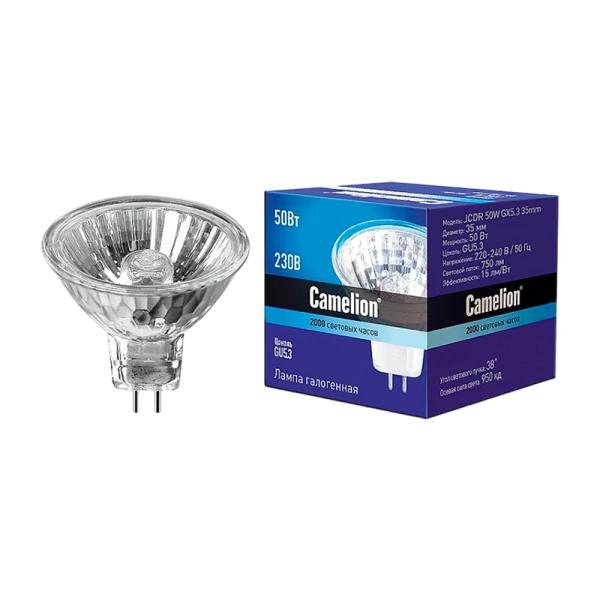 Лампа галогенная Camelion MR11 GU5.3 50W 2800К 220-240V софит 35мм прозрачная (1/10/200)