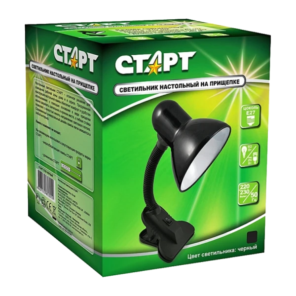 Светильник настольный Старт СТ03 40W 220V E27 прищепка черный