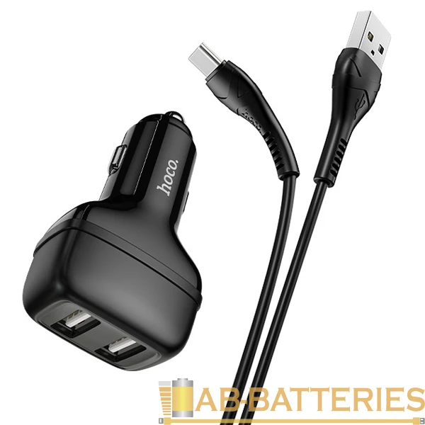 Автомобильное З/У HOCO Z36 2USB 2.1A с кабелем Type-C черный (1/14/140)