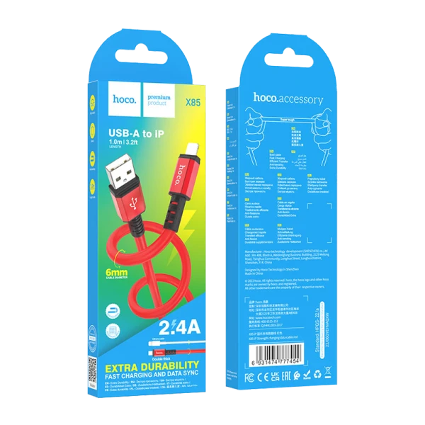 Кабель HOCO X85 USB (m)-Type-C (m) 1.0м 3.0A TPE красный (1/35/350)