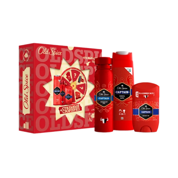 Набор Old Spice Captain мужской (спрей 150мл+стик 50мл+гель-душ 250мл+подарок)