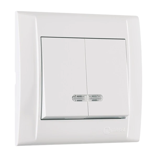 Выключатель Makel Defne 2-клав.10A пластик с подсветкой белый 42001023 (1/12)