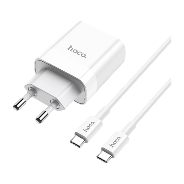 Сетевое З/У HOCO C80A 1USB/Type-C 3.1A 20W QC3.0 с кабелем Type-C-Type-C белый (1/12/120)