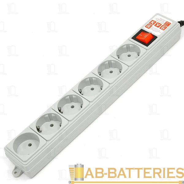 Сетевой фильтр Power Cube 5р.С/З 1р.Б/З 10A с выкл. 180 Дж 1.9м ПВС серый (1/24)