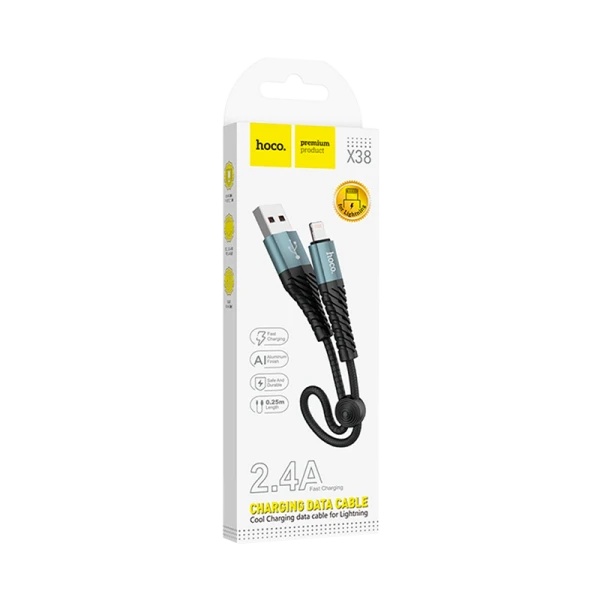 Кабель HOCO X38 USB (m)-Lightning (m) 0.25м 2.4A нейлон черный (1/31/310)