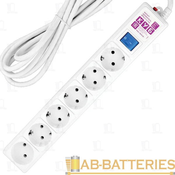 Сетевой фильтр Power Cube 5р.С/З 1р.Б/З 16A с выкл. 180 Дж 1.9м ПВС 3x1мм² белый (1/24)