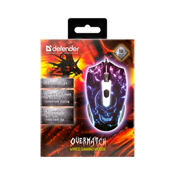 Мышь проводная Defender GM-069 Overmatch игровая USB фиолетовый (1/40)