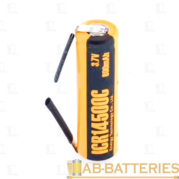 Аккумулятор ET ICR14500C-T 2-ножки, горизонтальный монтаж,&nbsp;&nbsp;литиевый аккум, 3.7В, 800мАч (1/40/360)