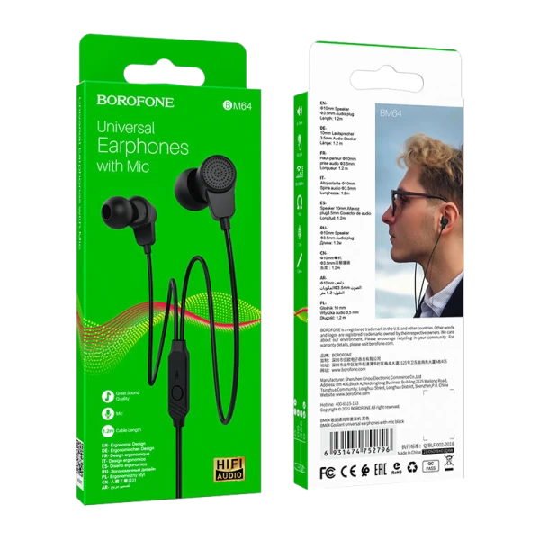 Наушники внутриканальные Borofone BM64 с микр. черный (1/420)