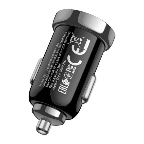 Автомобильное З/У HOCO Z44 1USB/Type-C 3.0A черный (1/12/120)