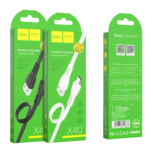 Кабель HOCO X40 USB (m)-microUSB (m) 1.0м 2.4A TPE черный (1/33/330)