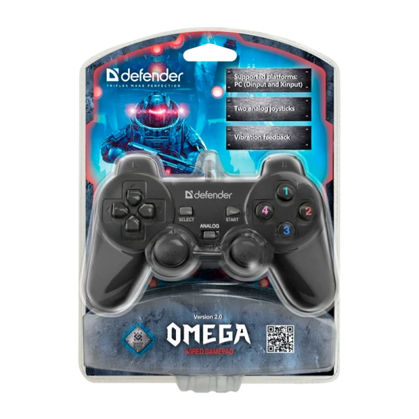 Геймпад проводной Defender Omega USB 12 кн./2 стика черный (1/20/40)