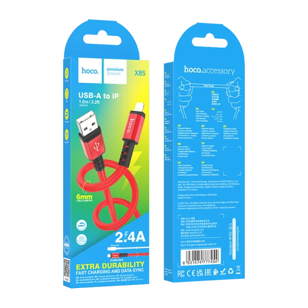 Кабель HOCO X85 USB (m)-Lightning (m) 1.0м 2.0A TPE красный (1/33/330)