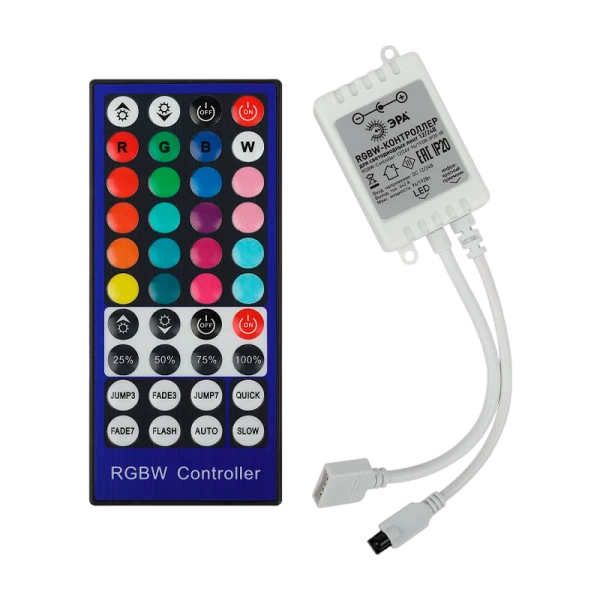 Контроллер ЭРА для светодиодной ленты с ИК пультом RGBW-Controller-12/24V-96/192W-IP20-IR