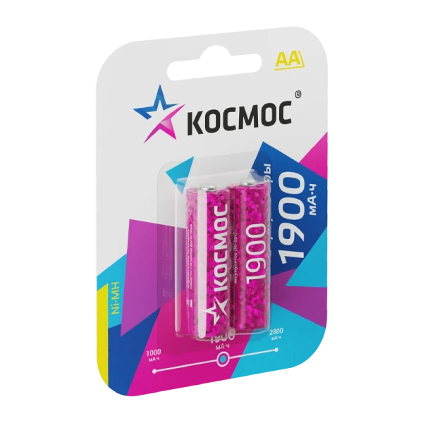 *Аккумулятор бытовой Космос HR6 AA BL2 NI-MH 1900mAh (2/24/288) 