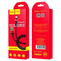 Кабель HOCO X26 USB (m)-Lightning (m) 1м 2.0A нейлон черный красный (1/30/300)