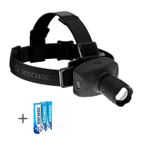 Фонарь налобный Космос H3W 3W 1LED от батареек IP33 регулируемый фокус черный (1/25/100)