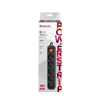 Удлинитель Defender G550 5р.С/З 10A 5.0м с выкл. ПВС 3x1мм² черный (1/35)