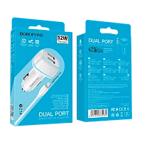 Автомобильное З/У Borofone BZ14 2USB 2.4A с кабелем Lightning белый (1/44/176)