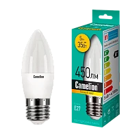 Лампа светодиодная Camelion C35 E27 5W 3000К 175-260V свеча матовая (1/10/100)